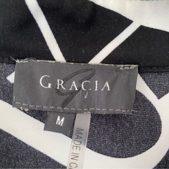 Gracia Lettering High Low Asymmetric Black White Button Down Dress size medium - Picture 9 of 10